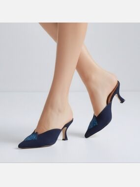 Dezario Blue Elegant Mules with Minimalist Design Rhinestone Accent Size 7